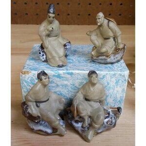 Clay Mini Mudman Figurines-Set Of 4 Handmade Mid Century-NOS Vintage